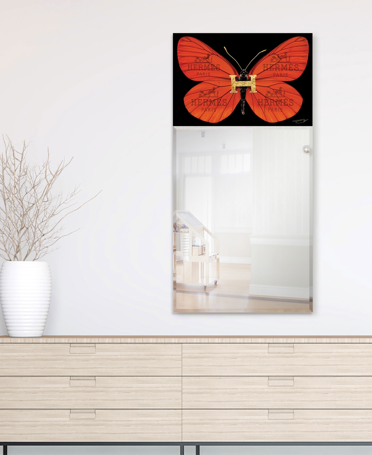 Shop Empire Art Direct "designer Butterfly" Rectangular Beveled Mirror On Free Floating Printed Tempered Art Glass, 48" X 2 In Black,red
