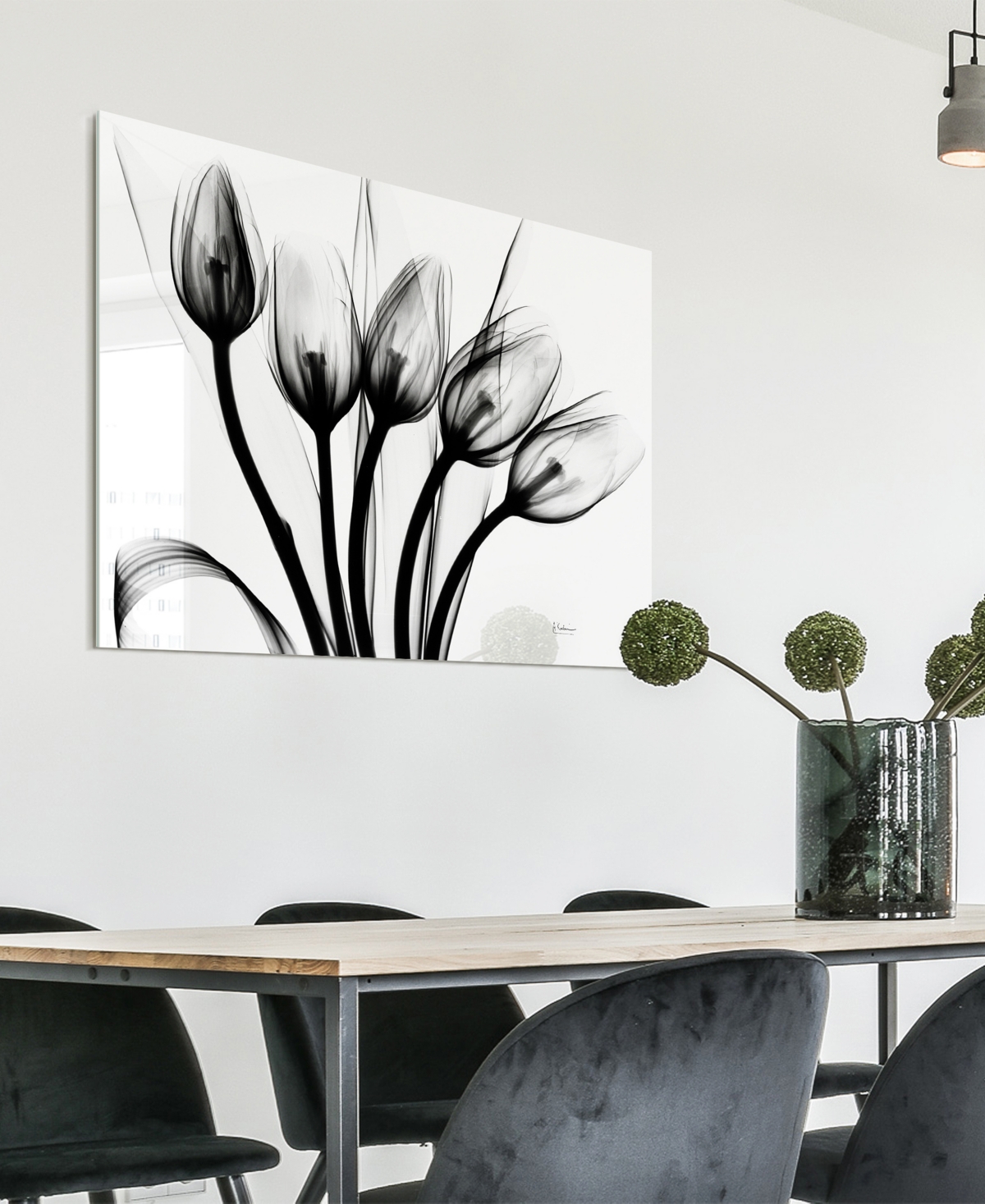 EMPIRE ART DIRECT "MARCHING TULIPS" FRAMELESS FREE FLOATING TEMPERED GLASS PANEL GRAPHIC WALL ART, 32" X 48" X 0.2" 