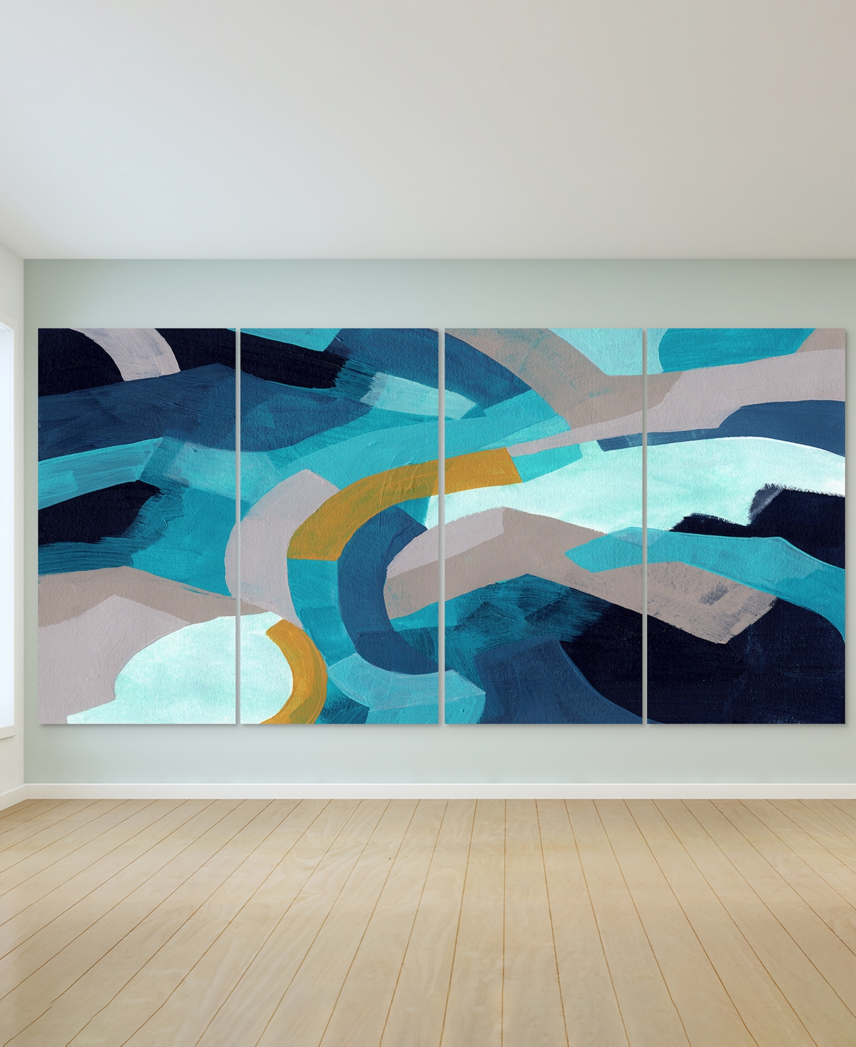 EMPIRE ART DIRECT PUZZLE BLUES ABCD FRAMELESS FREE FLOATING TEMPERED GLASS PANEL GRAPHIC WALL ART, 72" X 36" X 0.2" EA 
