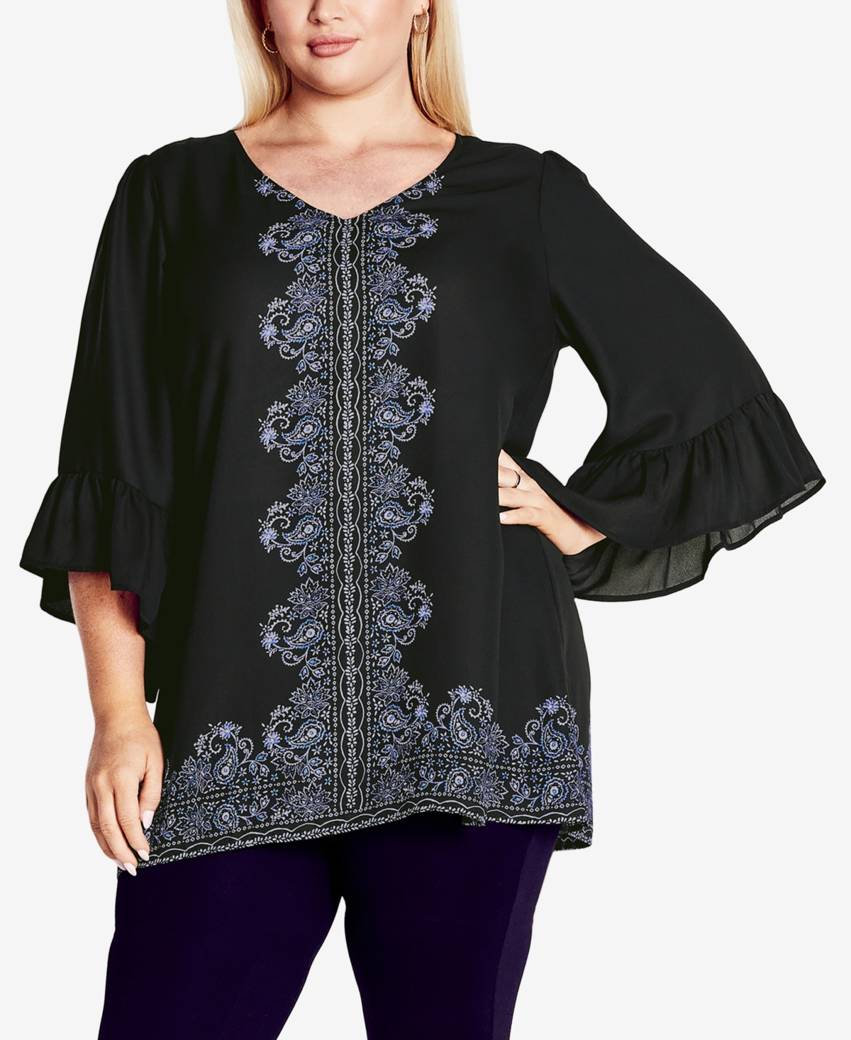 Avenue Plus Size Strike A Pose 3/4 Sleeve Tunic Top In Blue
