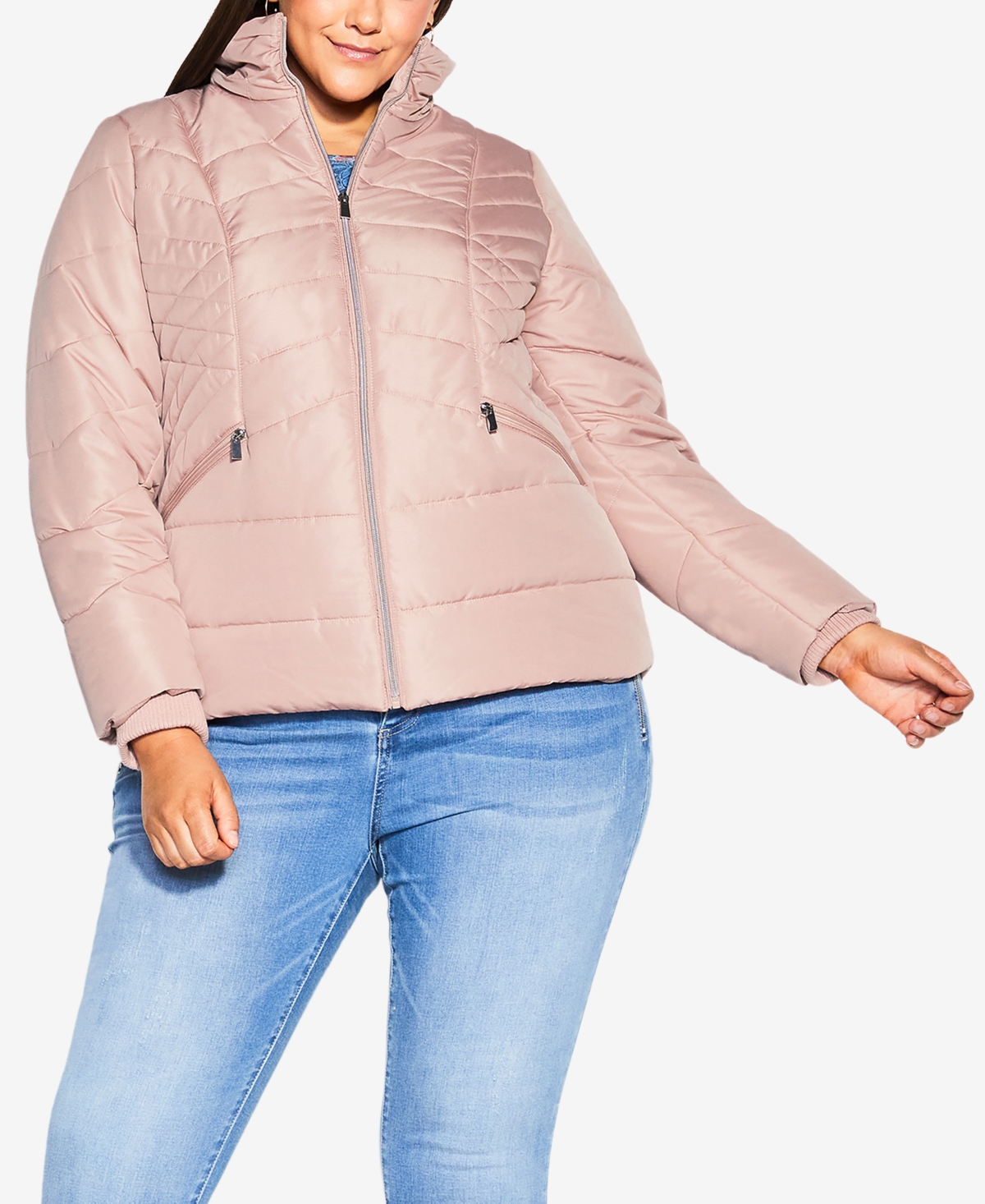 Avenue Plus Size Ava Faux Fur Puffer Padded Coat In Pink