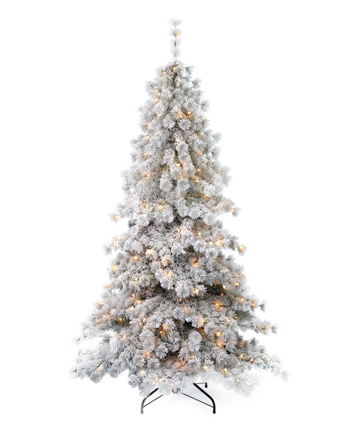 Seasonal Flocked Winter Fir 6.5' Pre-lit Flocked Hard Needle Tree With Metal Stand 565 Tips, 250 Warm Led, Re In White