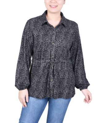 Petite Long Dolman Sleeve Drawstring-Waist Tunic Top