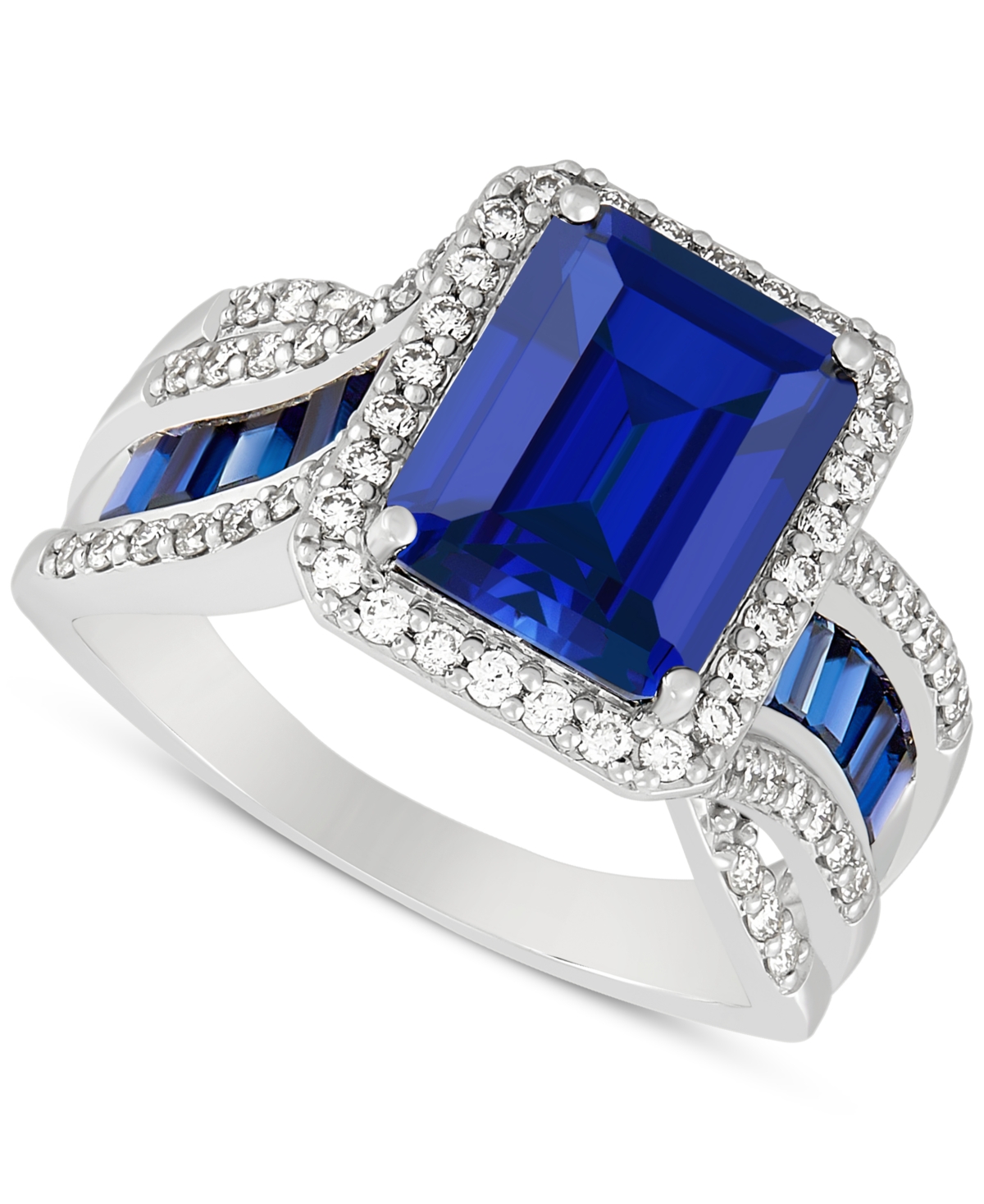 Lab Grown Sapphire (5-1/5 ct. t.w.) & Lab Grown Diamond (1/2 ct. t.w.) Statement Ring in 14k White Gold - Sapphire