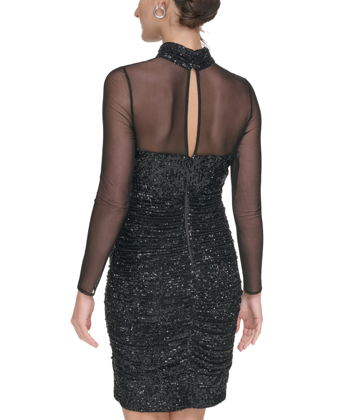 Shop Eliza J Women's Illusion-sleeve Sequin Bodycon Dress In Black
