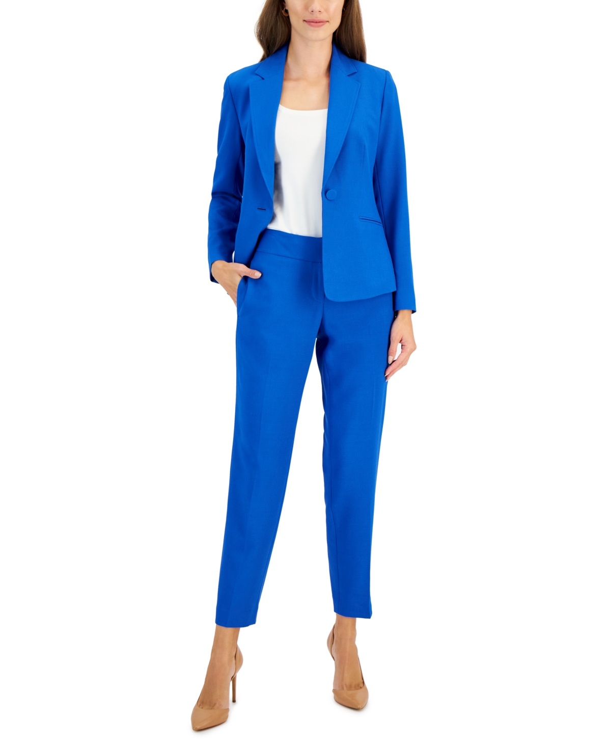 Women's Crepe One-Button Pantsuit, Regular & Petite Sizes - Azure