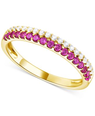 Macy's - Amethyst (1/4 ct. t.w.) & Lab-Grown White Sapphire (1/4 ct. t.w.) Two Row Stack Ring in 14k Gold-Plated Sterling Silver (Also in Additional Gemstones)