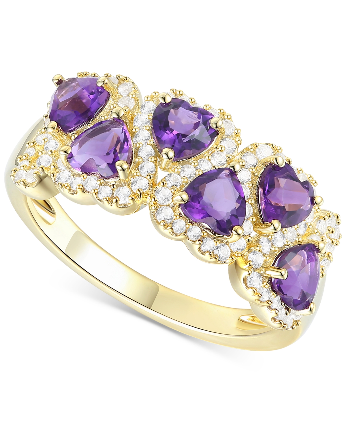 Macy's Amethyst (1-1/2 Ct. T.w.) & Lab-grown White Sapphire (3/8 Ct. T.w.) Heart Cluster Statement Ring In