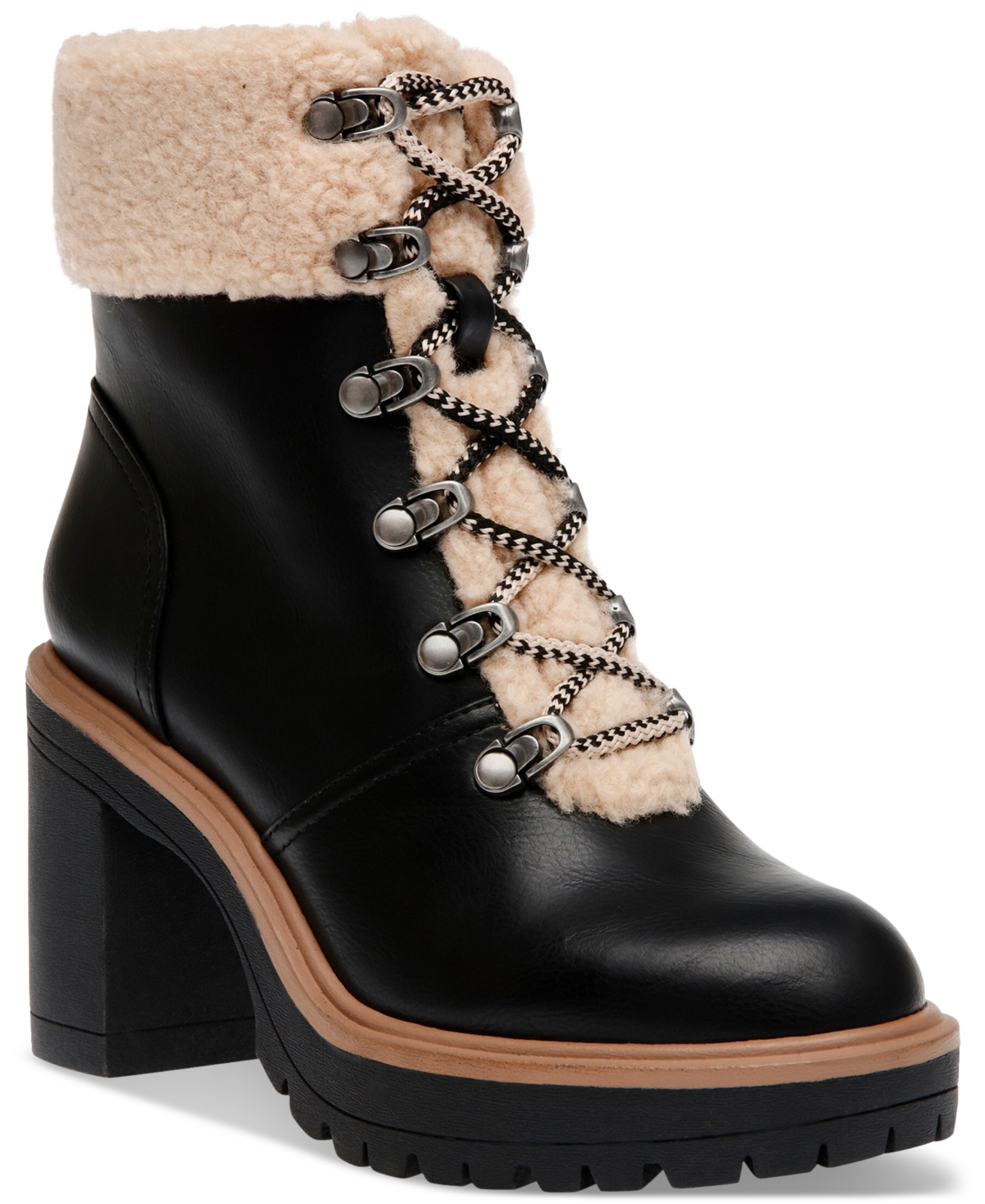 Women's Jyll Lace-Up Cozy Block-Heel Boots - Black