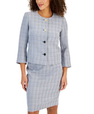 Tweed Four-Button Jacket & Pencil Skirt Suit Set