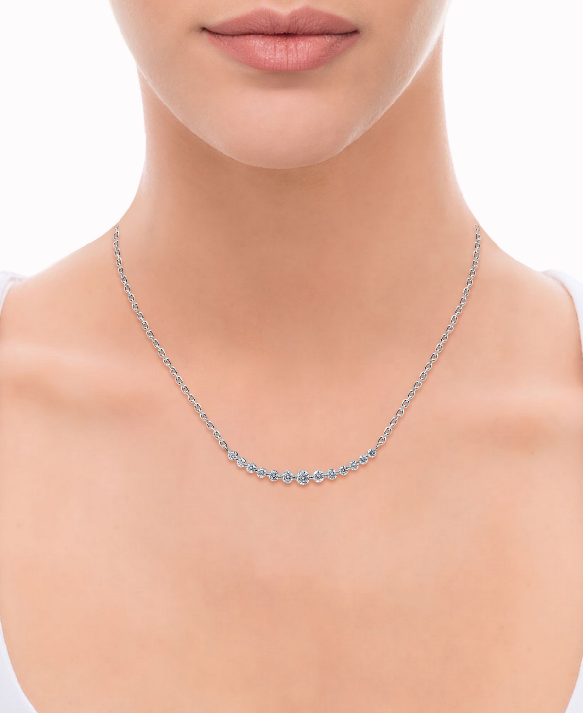 Shop Badgley Mischka Lab Grown Diamond Curved Bar Collar Necklace (1 Ct. T.w.) In 14k White Gold, 16" + 2" Extender