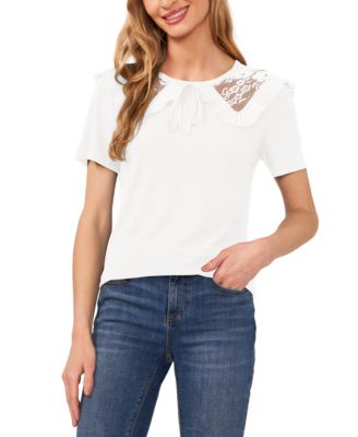 CeCe - Women's Short-Sleeve Lace Collar Top