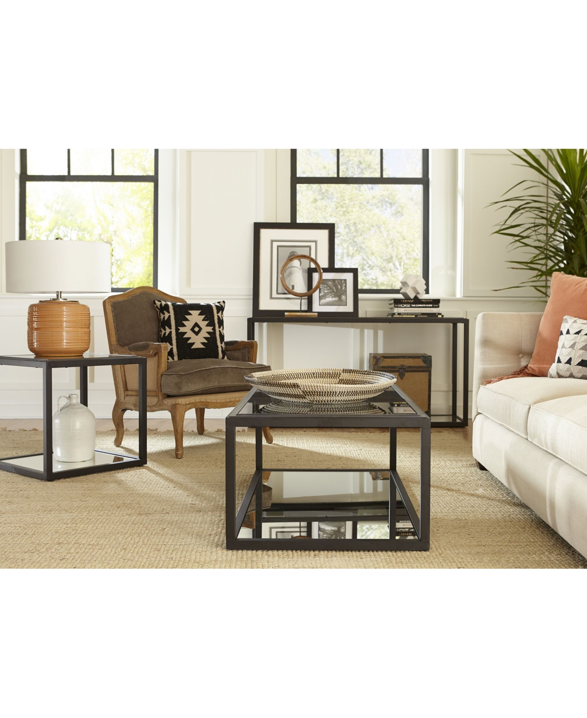 Macy's Ellis 48" Glass And Metal Coffee Table In Black Ink