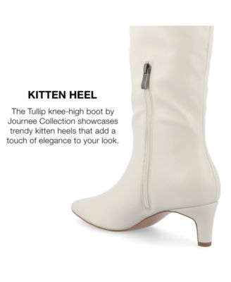 Women's Tullip Kitten Heel Pointed Toe Knee High Dress Boots