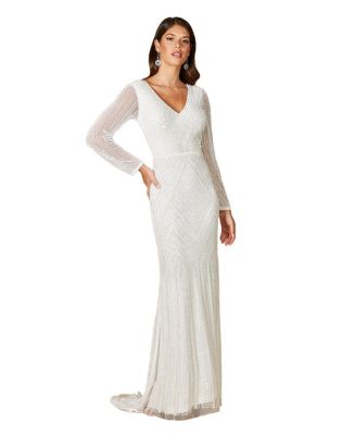 chinese dress ladies Sofia Long Sleeve Sequin Maxi Dress / White | Meshki