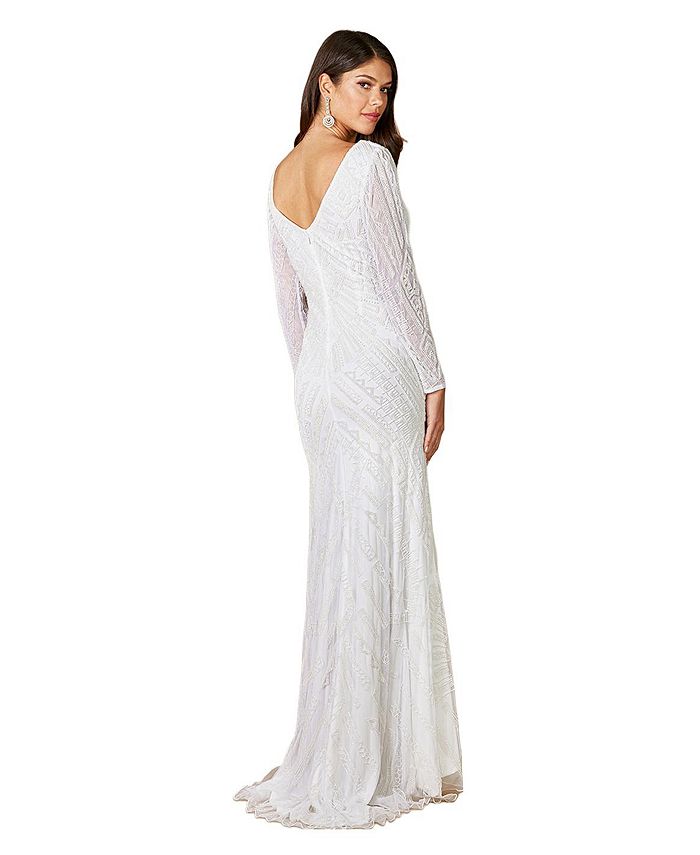 Lara Women's White Gretchen V-Neck Long Sleeve Wedding Dress - Macy's