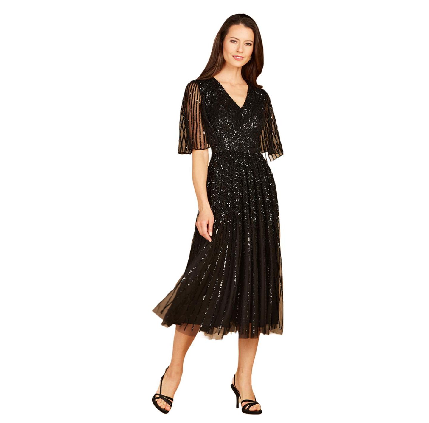 Женское платье Lara Flowing, Sequin Midi Dress with Short Sleeves, цвет: Чёрный — фото 1