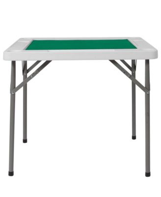 Tannin 34.5" Square White Folding Card Game Table for 4-Players with a Green Felt Playing Surface and Cup Holders