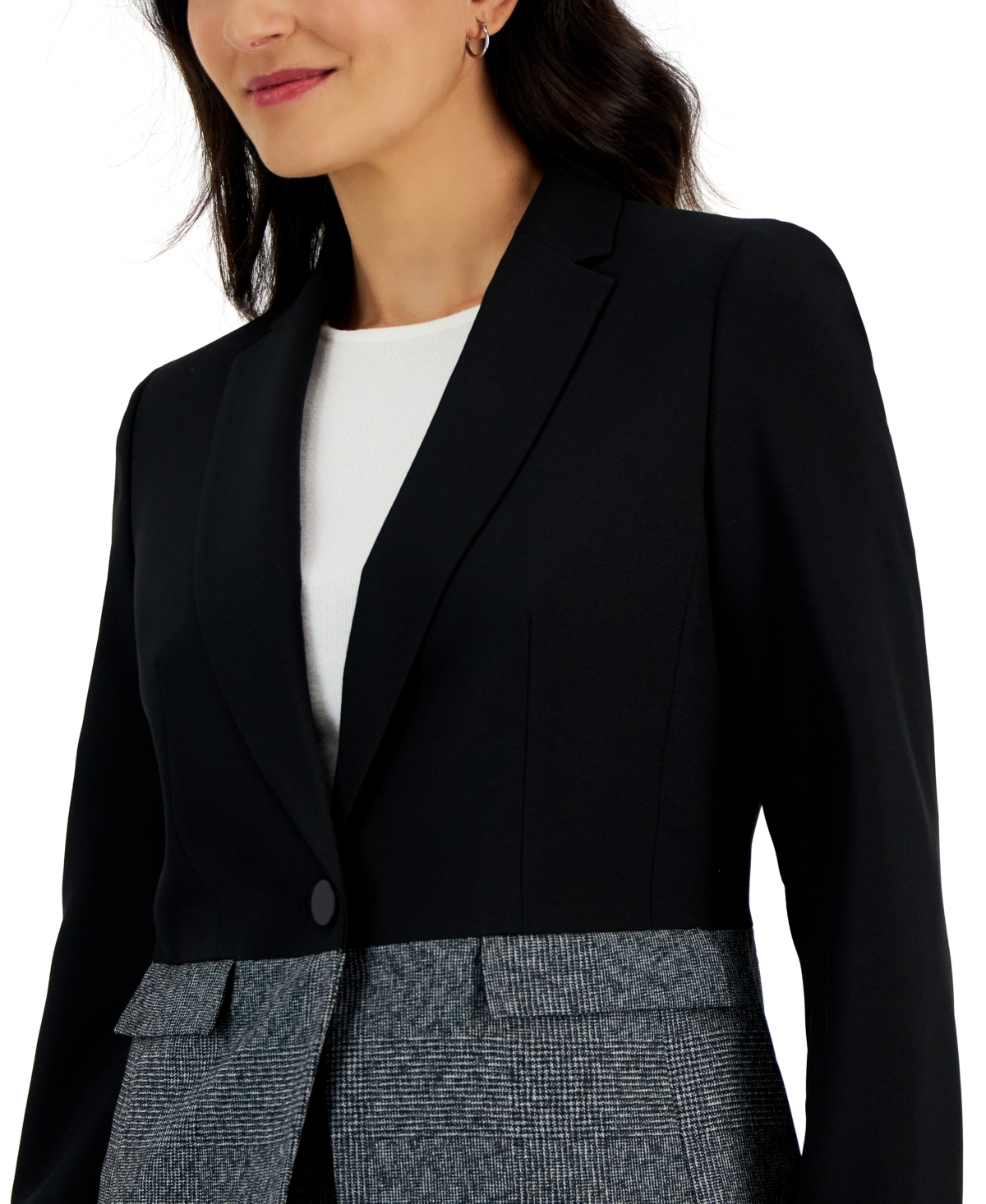 Le Suit Women's Houndstooth Colorblocked Jacket & Side-Zip Pants -White
