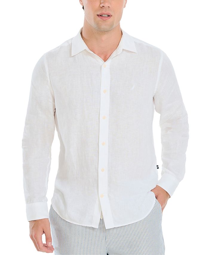 Nautica Men's Solid Long-Sleeve Button-Up Linen Shirt - Macy's