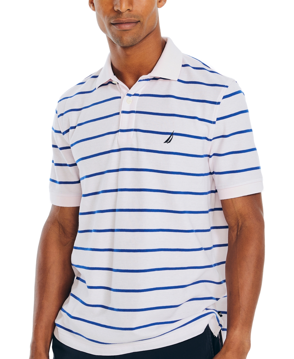 Nautica Men's Classic-fit Striped Performance Deck Polo In Cradle Pink,blue