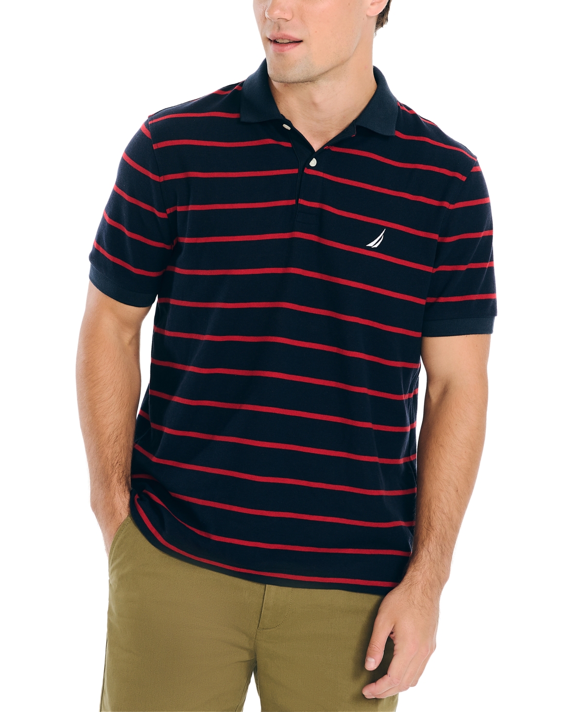 Nautica Men's Classic-fit Striped Performance Deck Polo In Navy,red
