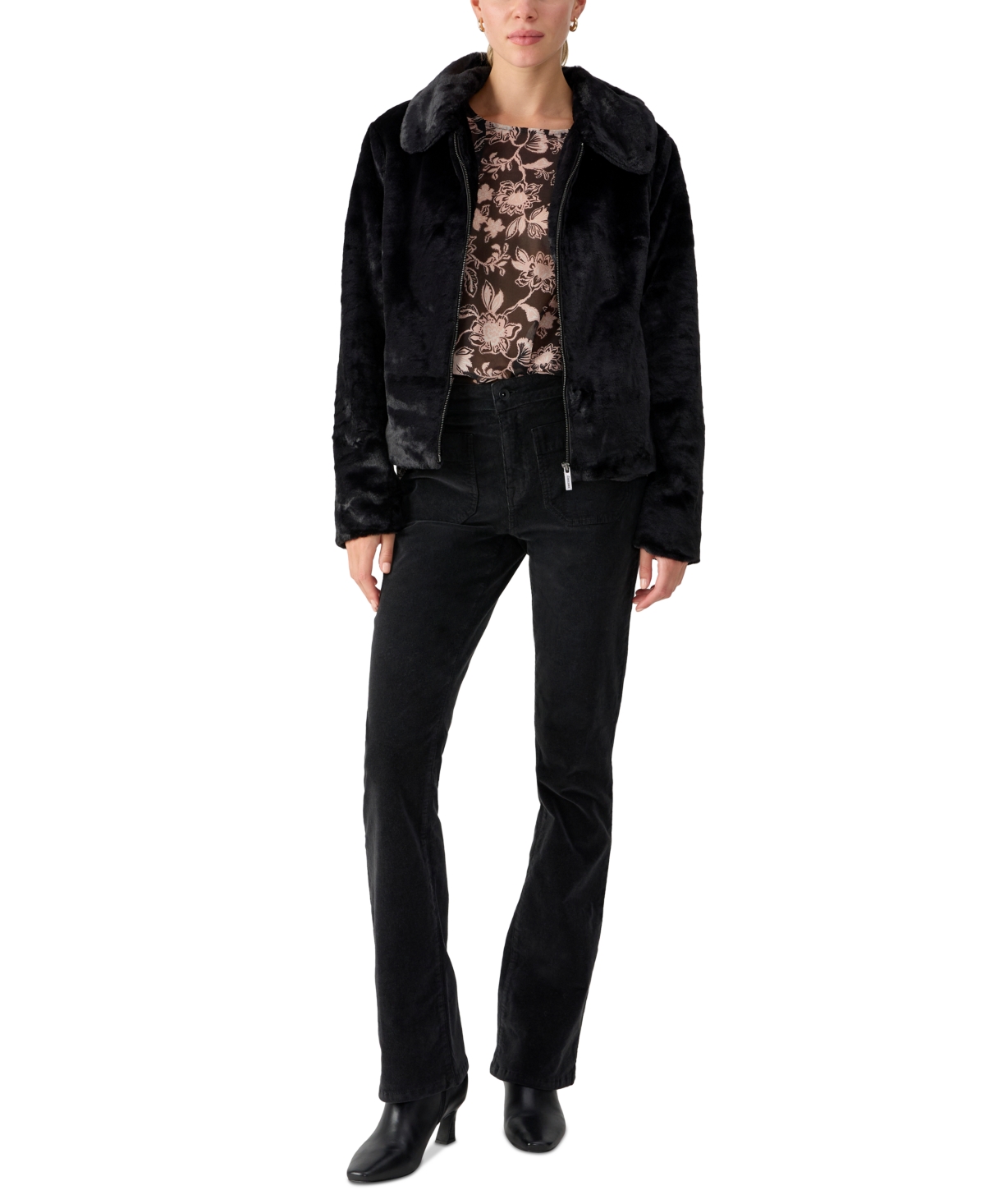 Women's Faux-Fur Zip-Front Jacket - Black