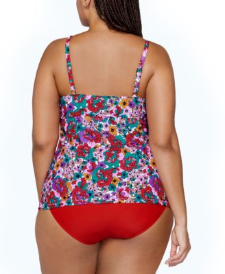 Shop Raisins Curve Trendy Plus Size Aries Printed Tankini Top Bottoms In Red