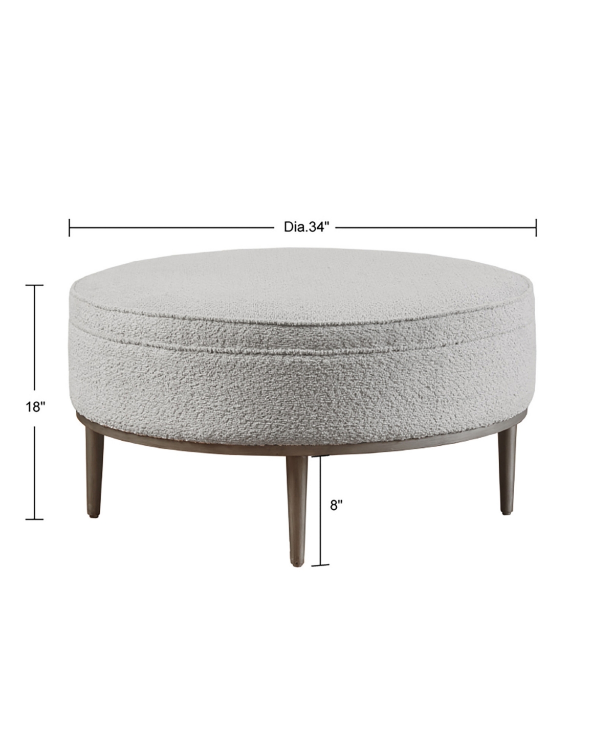 Madison Park Harriet 34" Wide Fabric Upholstered With Metal Base Round Cocktail Ottoman In Gray