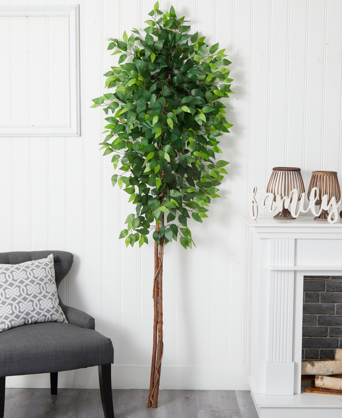 Nearly Natural 72" Artificial Double Trunk Ficus Tree No Pot In Green