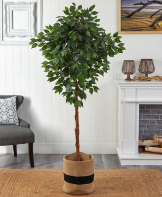 72" Artificial Ficus Tree with Handmade Jute Cotton Basket