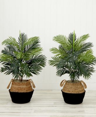 36" Artificial Areca Palm Tree with Handmade Jute Cotton Basket DIY kit Set of 2