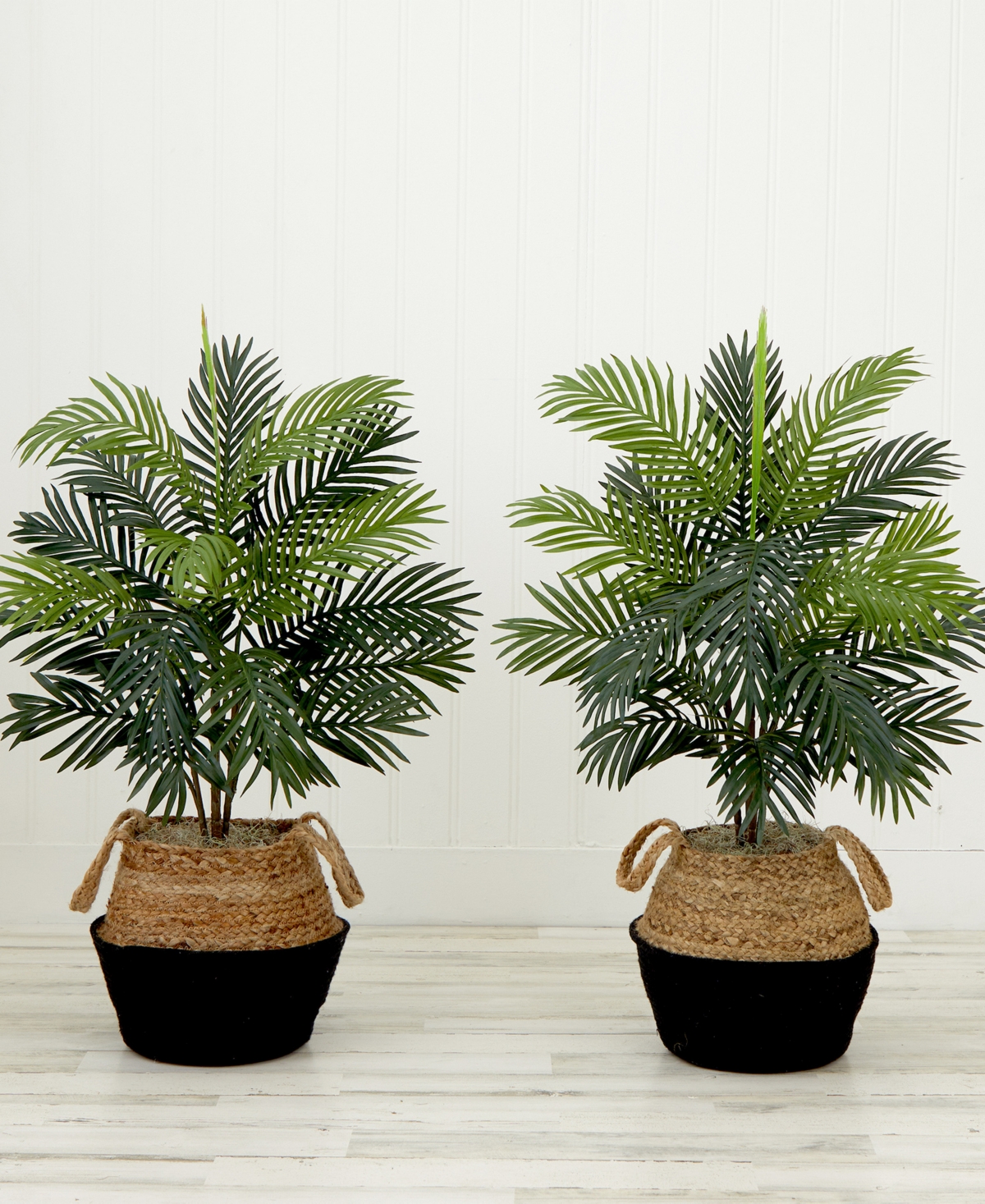Nearly Natural 36" Artificial Areca Palm Tree With Handmade Jute Cotton Basket Diy Kit Set Of 2 In Green