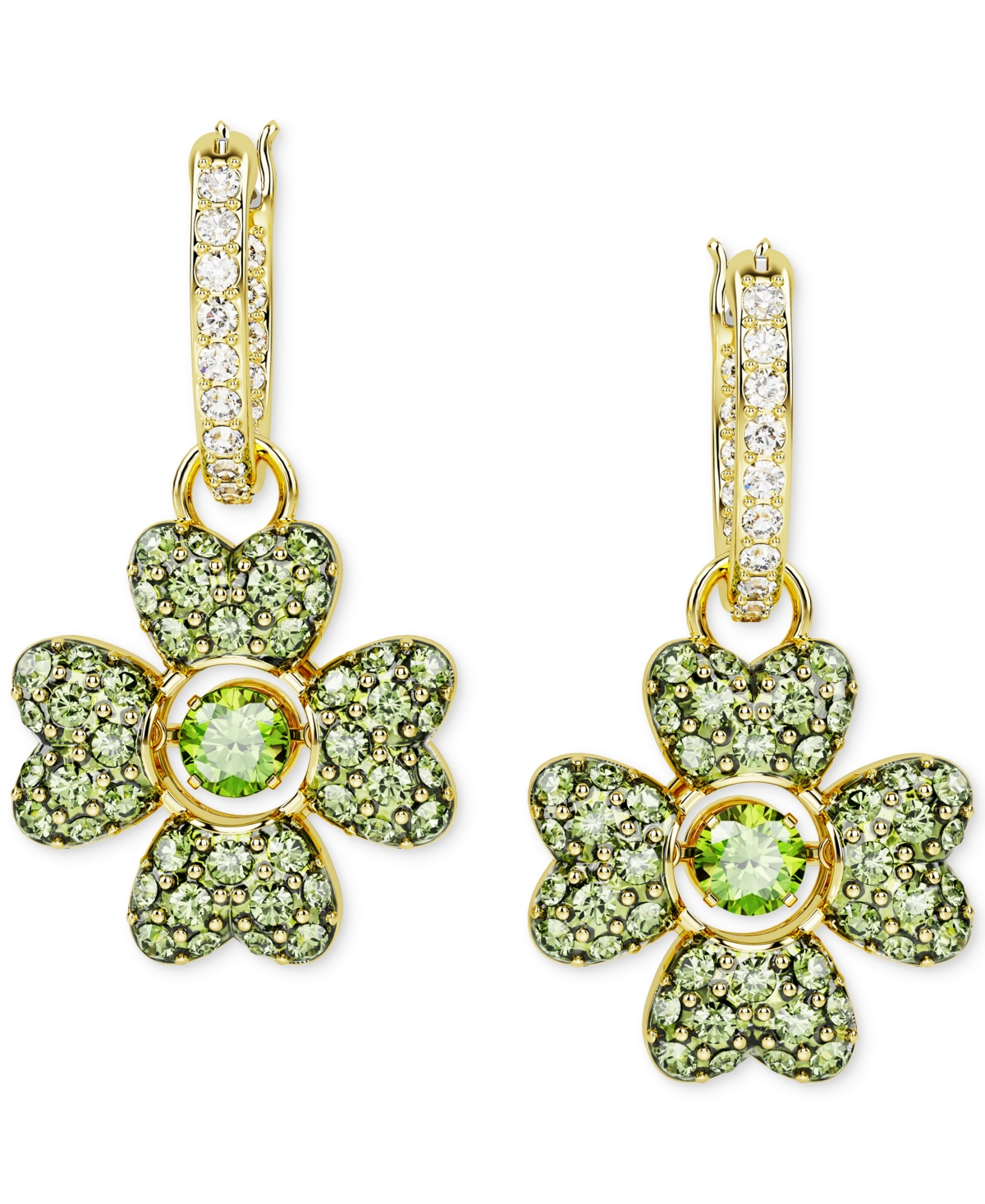 Swarovski Idyllia Pierced Earrings Mini Hoop Clover Cz Gold Shiny Green In Green