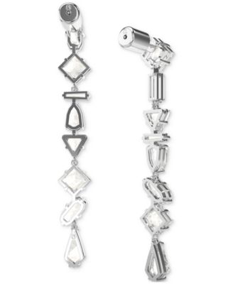 Rhodium-Plated Mixed Crystal Linear Drop Earrings