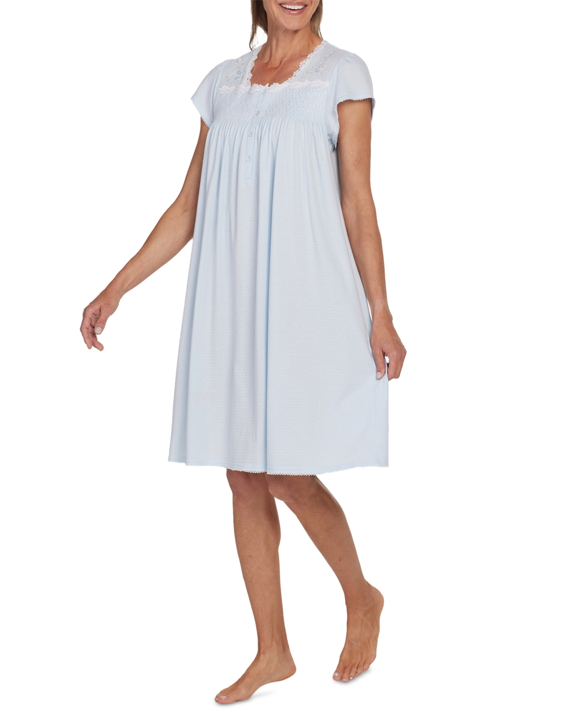 Miss Elaine Plus Size Embroidered Short-sleeve Nightgown In Blue