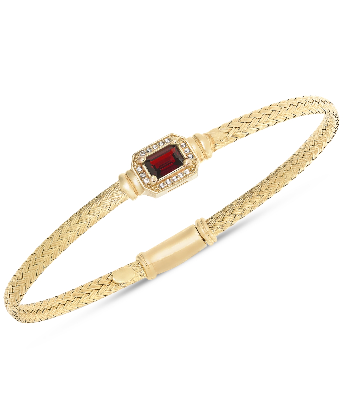 Macy's Garnet (5/8 Ct. T.w.) & White Topaz (1/5 Ct. T.w.) Weave Link Bangle Bracelet In 14k Gold-plated Ste