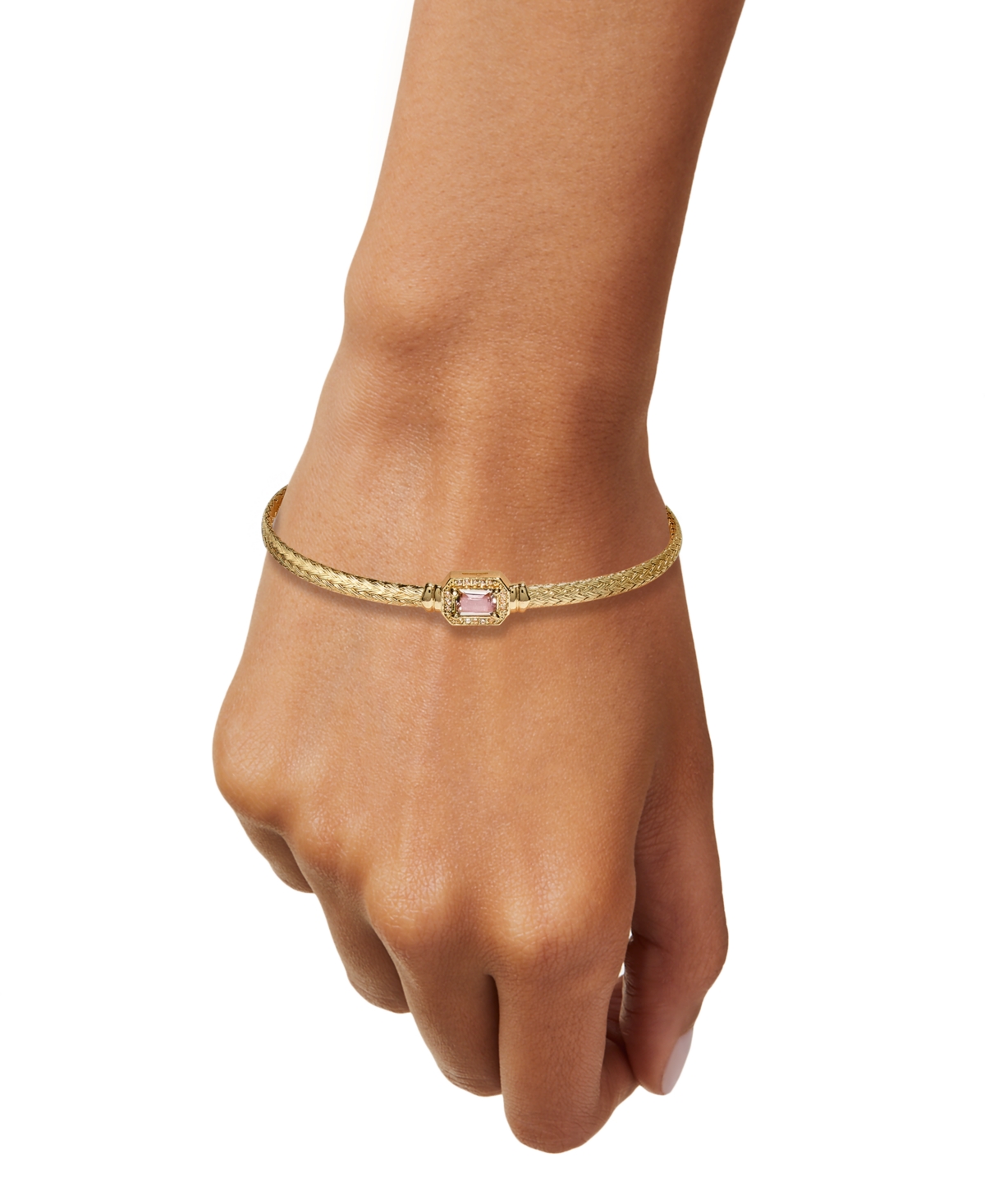 Shop Macy's Morganite (1/2 Ct. T.w.) & White Topaz (1/5 Ct. T.w.) Weave Link Bangle Bracelet In 14k Gold-plated 