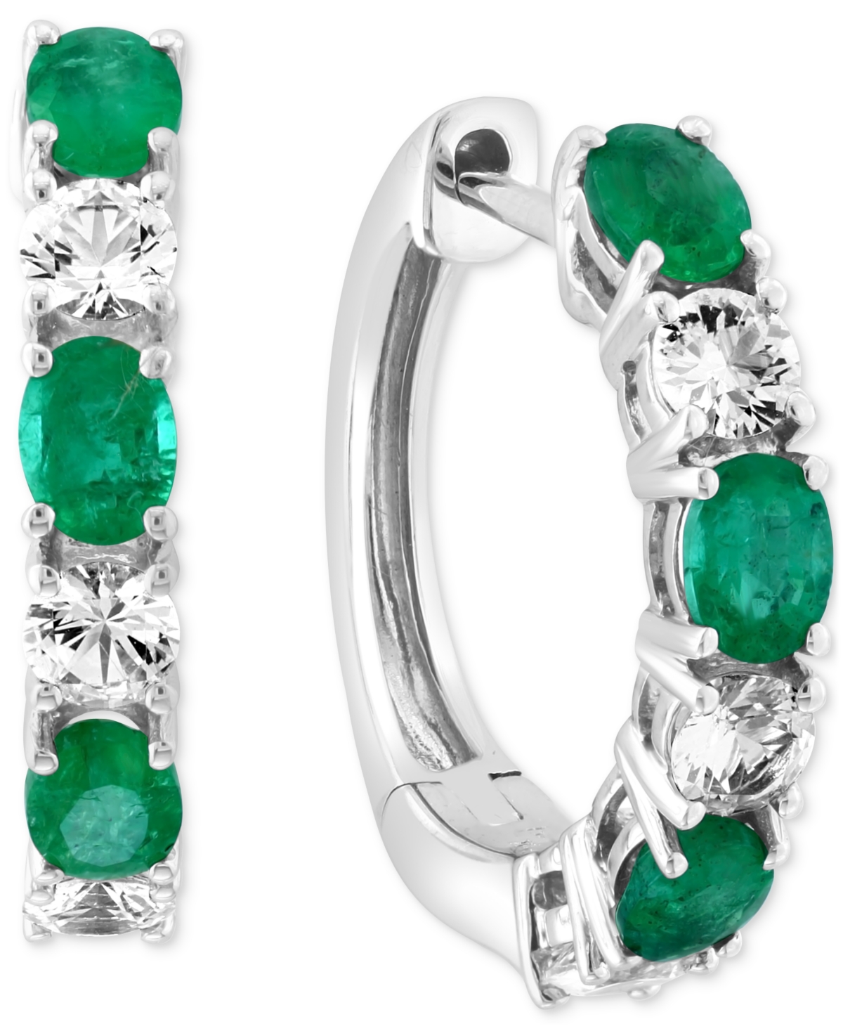 Effy Emerald (3/4 ct. t.w.) & White Sapphire (3/4 ct. t.w.) Small Hoop Earrings in 14k White Gold, 0.75" (Also available in Sapphire and Ruby) - Ruby