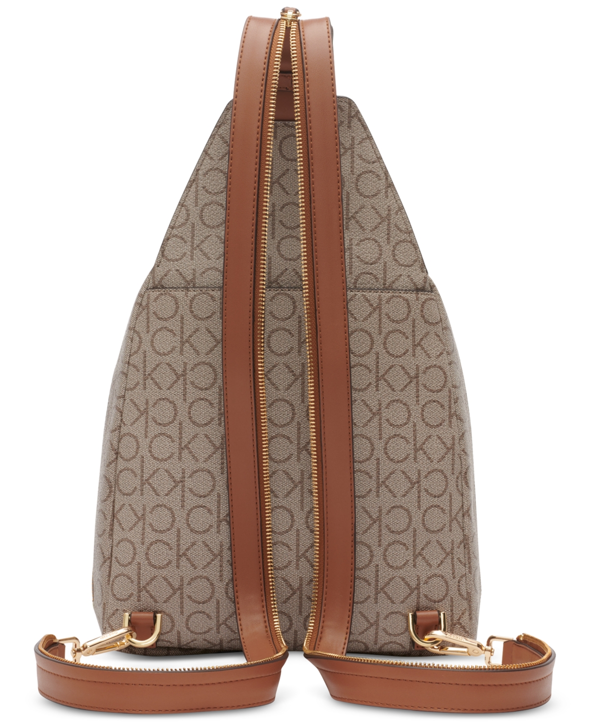 Calvin Klein Millie Signature Convertible Sling Backpack - Brown Khaki/Black | Smart Closet Calvin Klein Millie Signature Convertible Sling Backpack - Brown Khaki/Black | Smart Closet