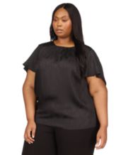 MSRP $80 Alfani Plus Size Puff-Sleeve Blouse Black Size 3X