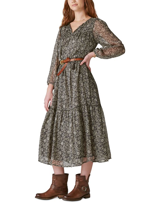 Lucky Brand Women's Floral-Print Split-Neck Maxi Dress - Macy's