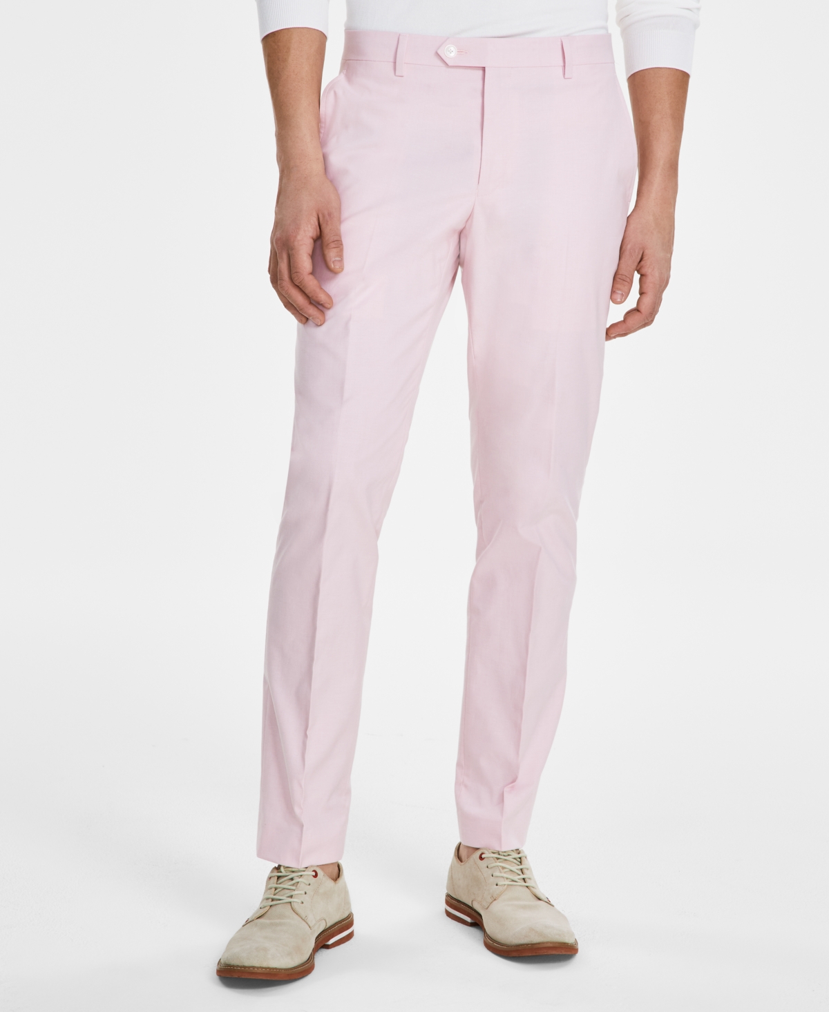 Shop Tommy Hilfiger Men's Modern-fit Th Flex Stretch Chambray Suit Separate Pants In Light Pink