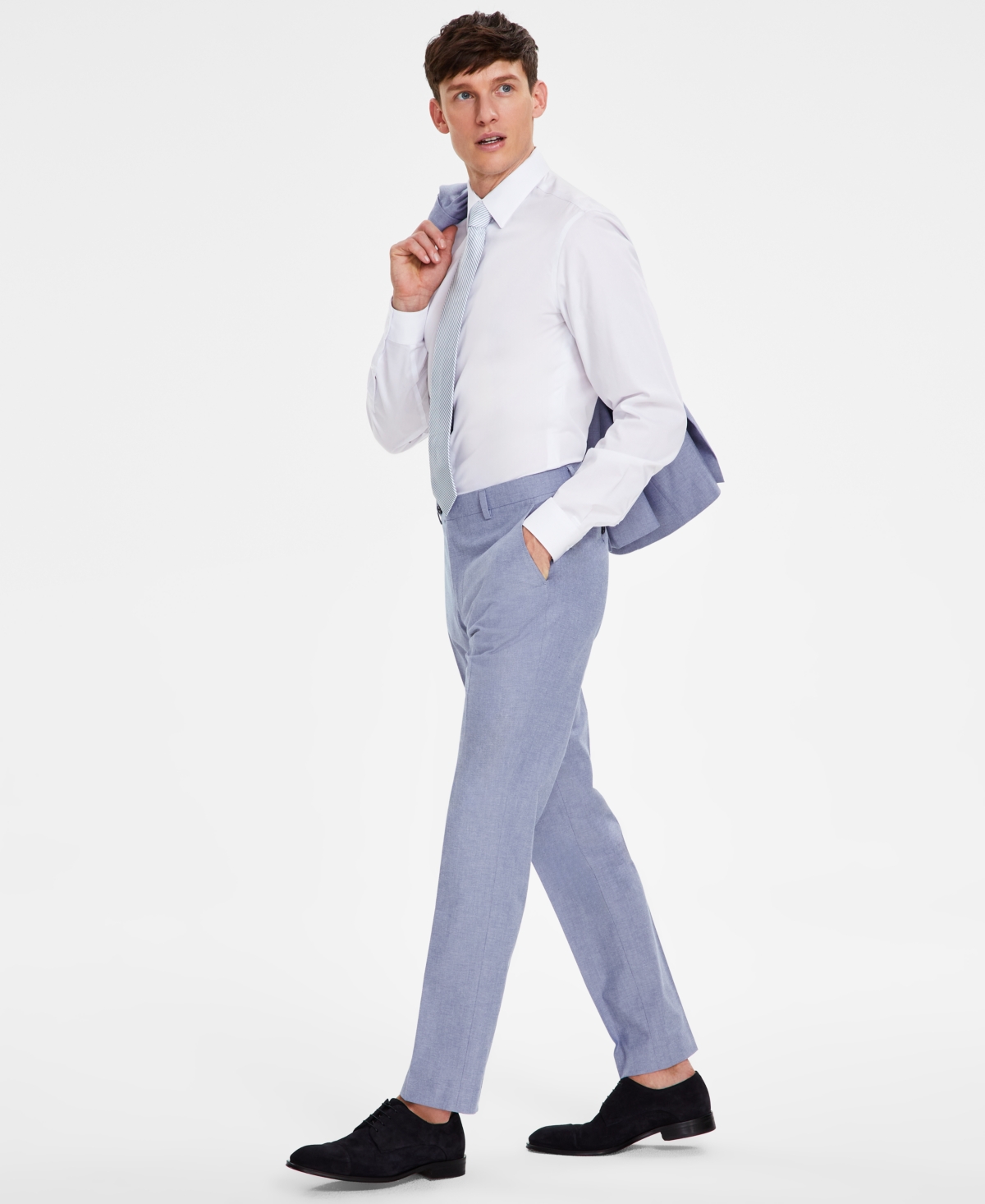 Shop Tommy Hilfiger Men's Modern-fit Th Flex Stretch Chambray Suit Separate Pants In Blue