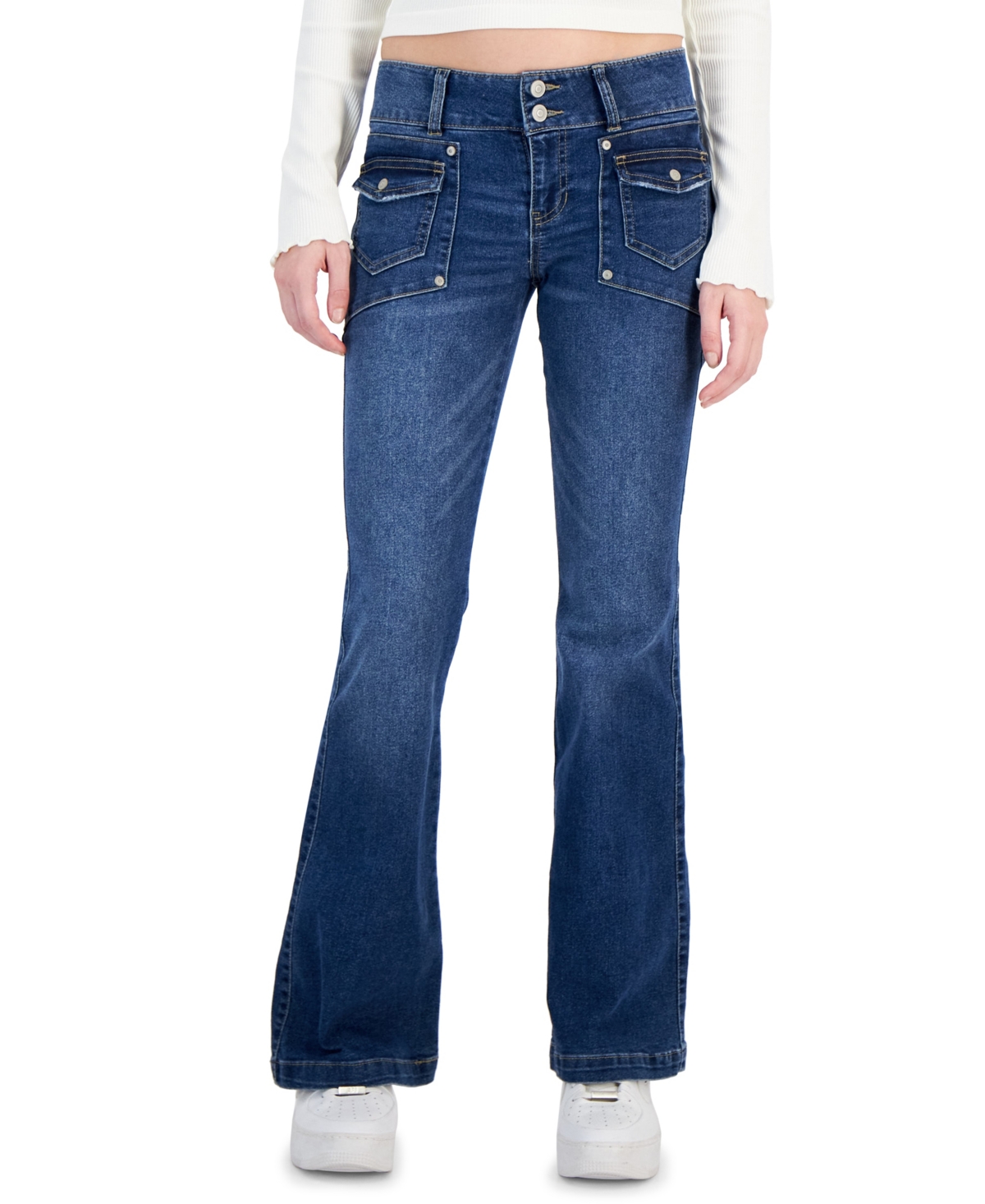 Juniors' Two-Button Low-Rise Flare-Leg Jeans - Your Wish