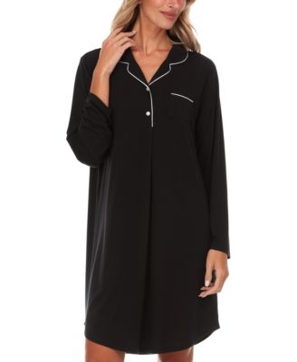 Women's Deborah Long Sleeve Notch Knit Sleepshirt Nightgown