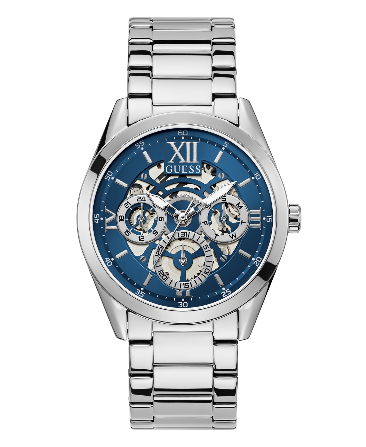 Guess Men's Multi-function Silver-tone Stainless Steel Watch 42mm In Silver Tone