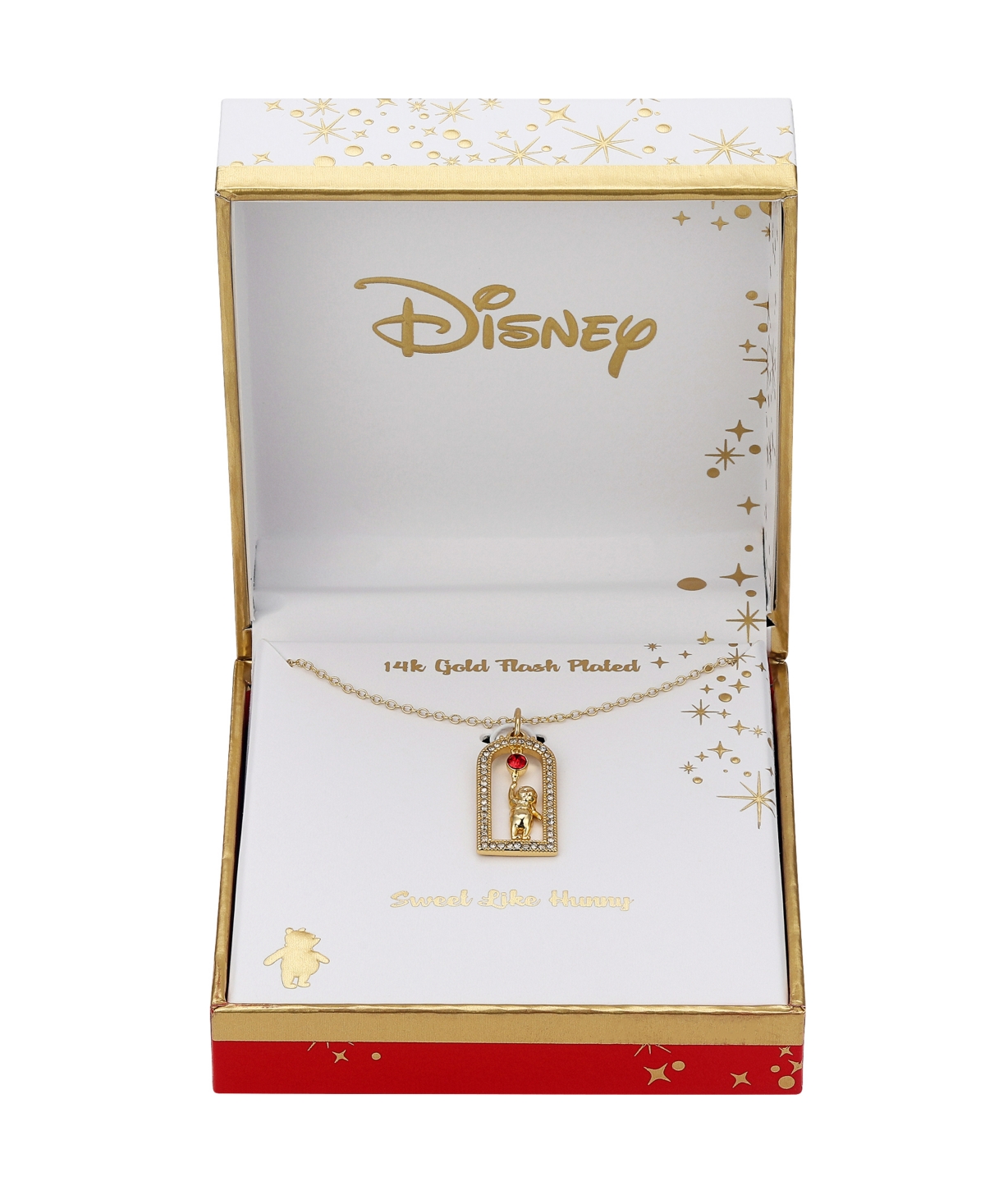 Disney Red and Clear Crystal 14KPlated Winnie The Pooh Necklace - Gold