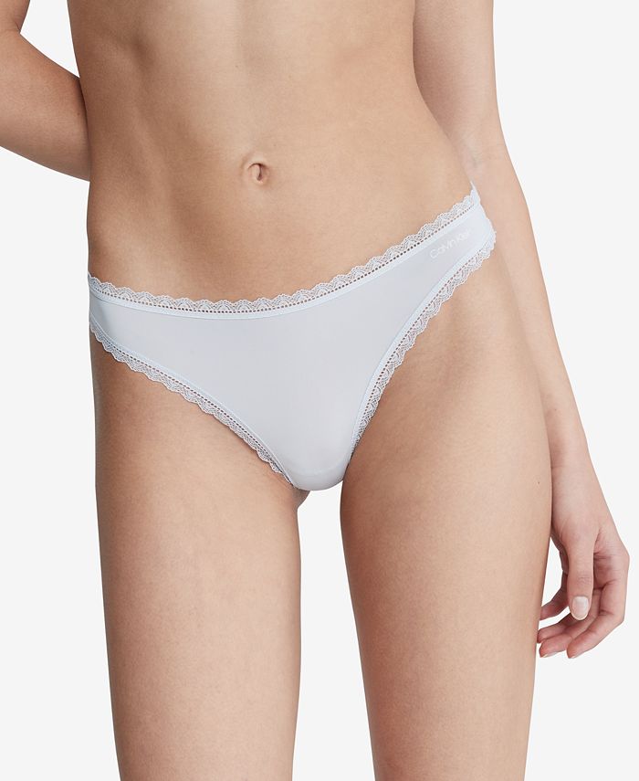 Calvin Klein Women's Lace-Trim Thong Underwear, Lilac, Small 