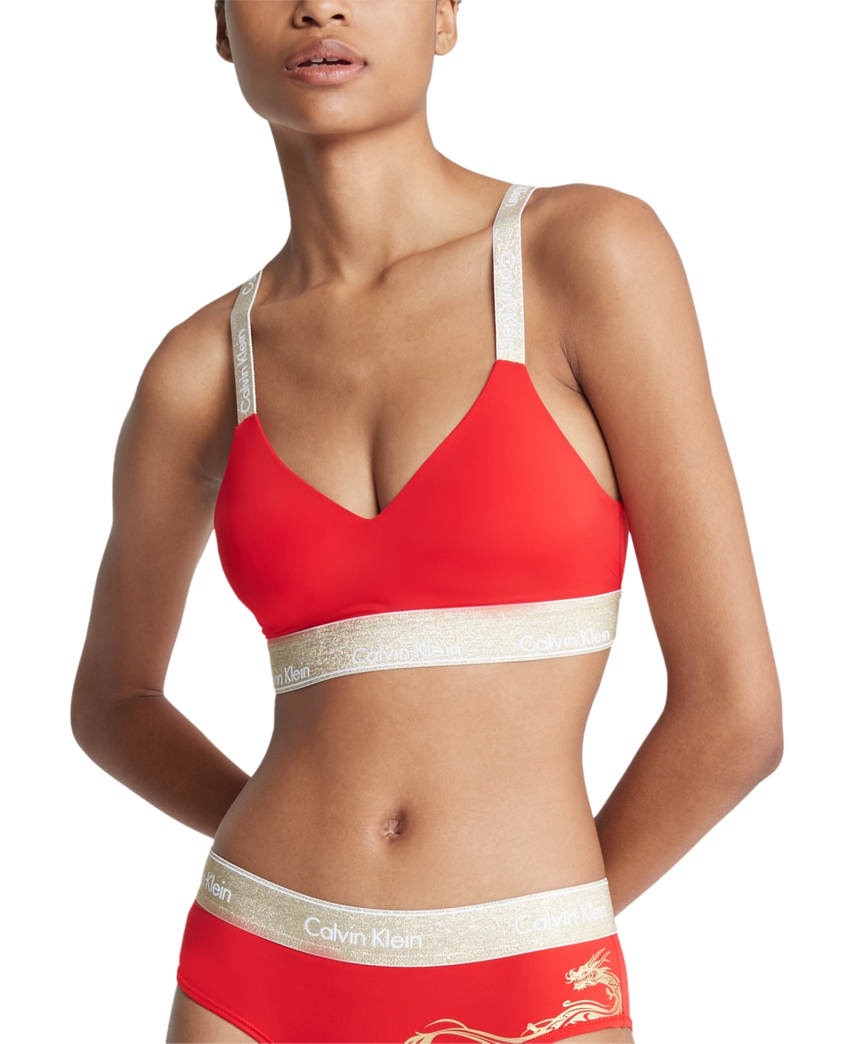 Calvin Klein Women s Modern Cotton Lunar New Year Lightly Lined Bralette QF7565 Rouge Smart Closet